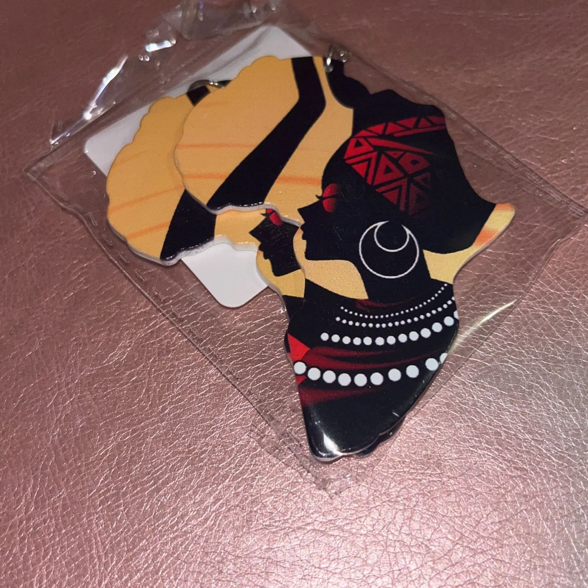 Wooden Earrings - Woman With African Continent thumbnail