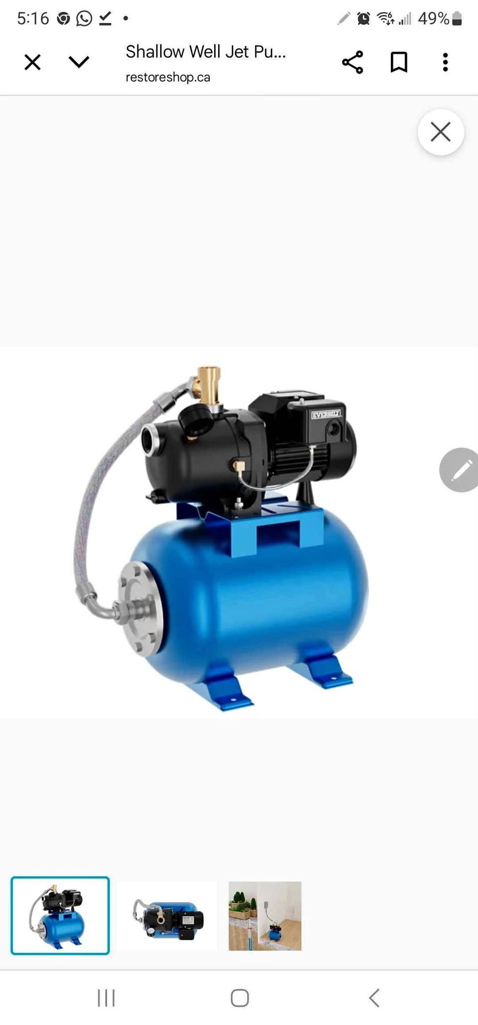 Everbilt 1/2 HP Jet Pump with 6 Gal. Tank combo