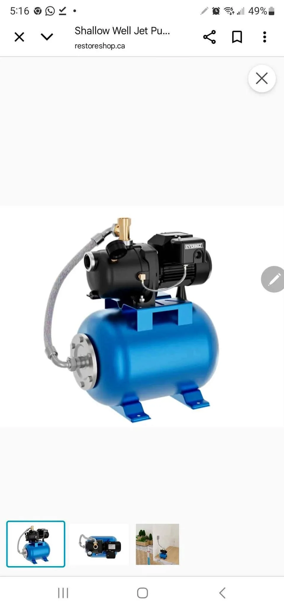 Everbilt 1/2 HP Jet Pump with 6 Gal. Tank combo thumbnail