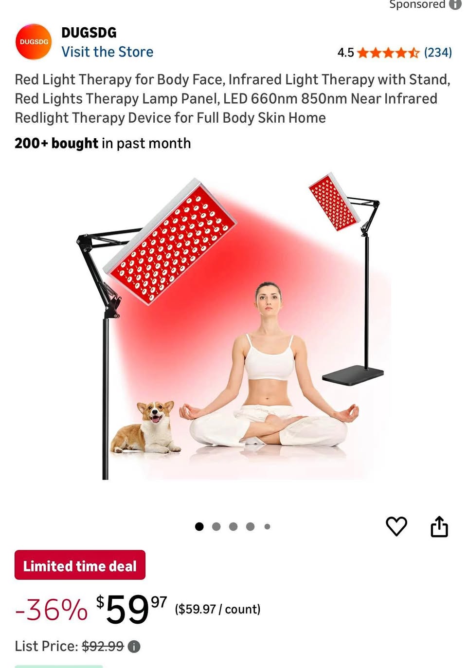 DUGSDG Red Light Therapy Lamp Panel