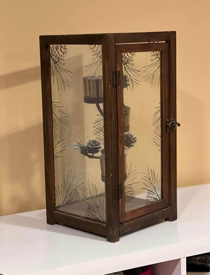 Wooden Candle Lantern with Pinecone Design - photo 2