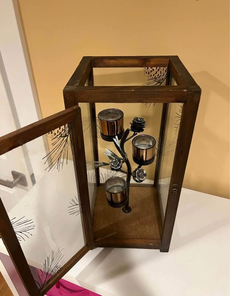 Wooden Candle Lantern with Pinecone Design - photo 3
