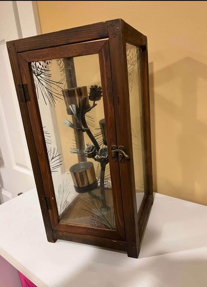 Wooden Candle Lantern with Pinecone Design - photo 4