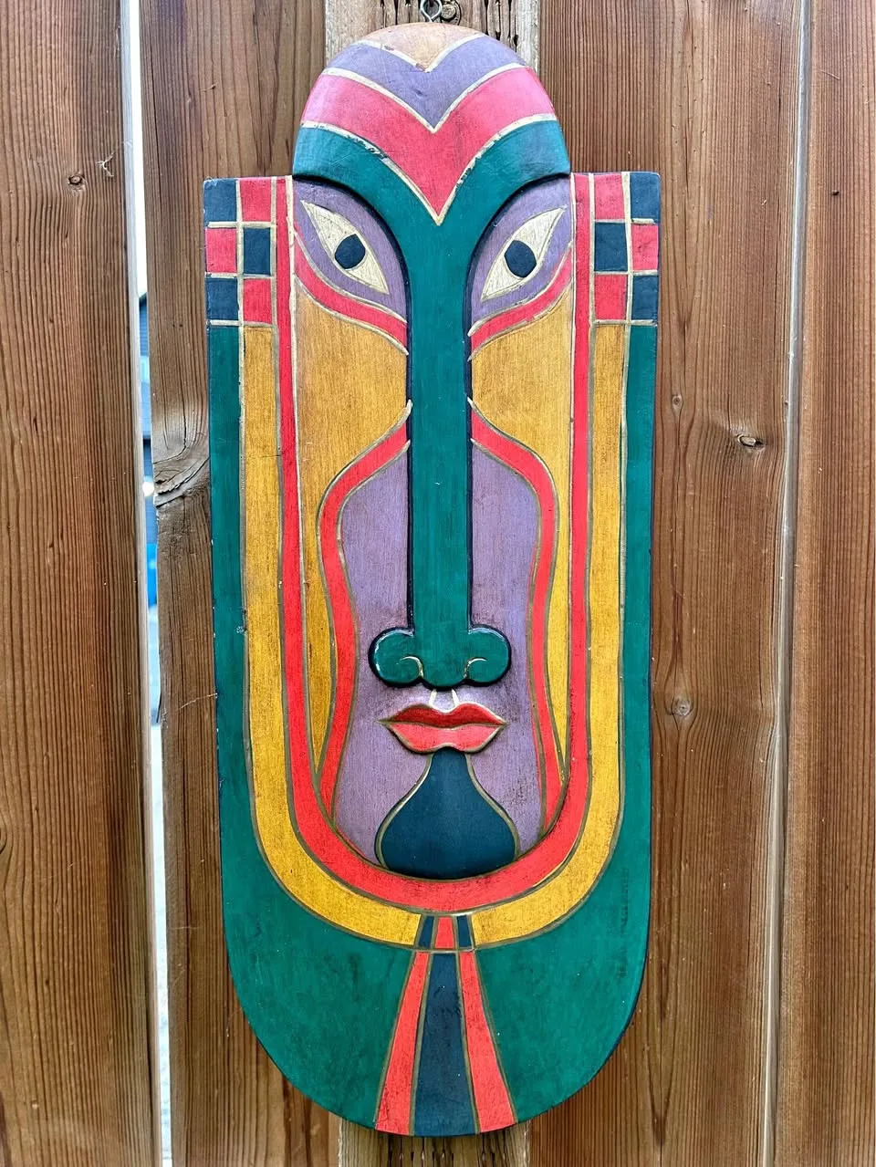 Vintage Balinese Mask — Colorful Hand-Carved Wall Hanging 19” thumbnail