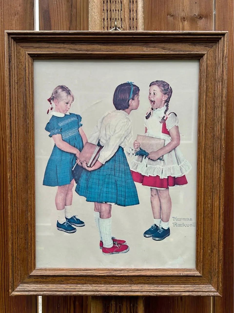 Vintage Norman Rockwell Print — Framed “Gossiping Girls” thumbnail