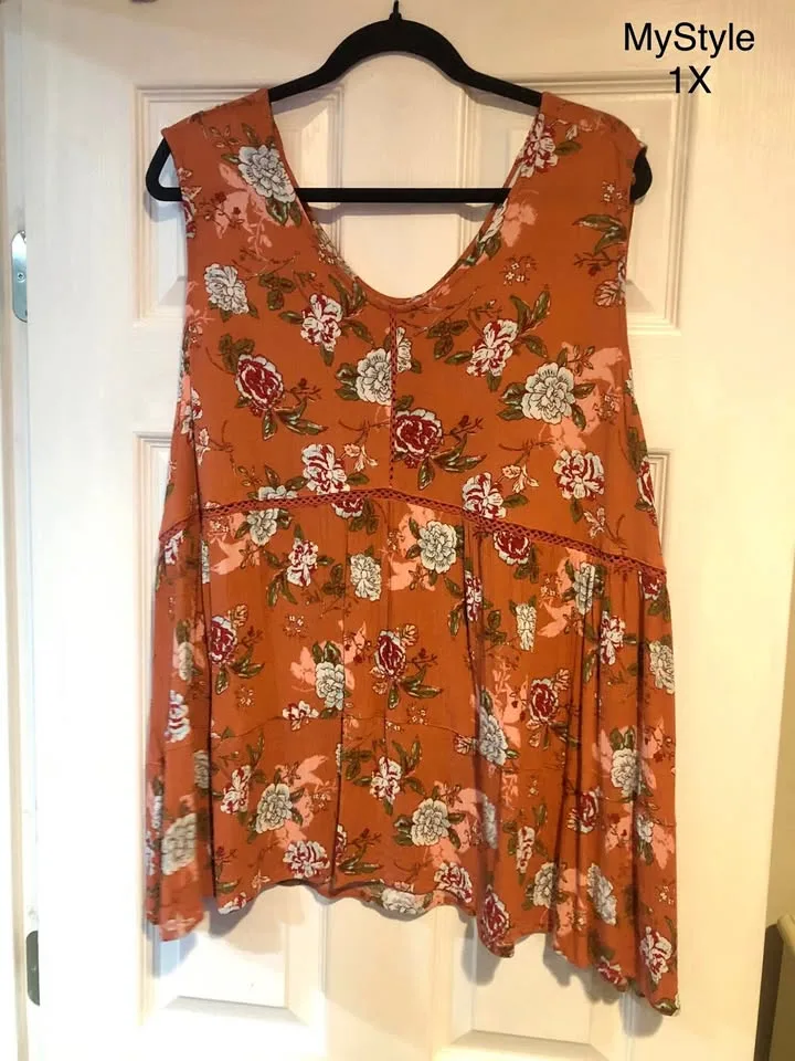 100% RAYON — beautiful sleeveless tops with floral pattern thumbnail