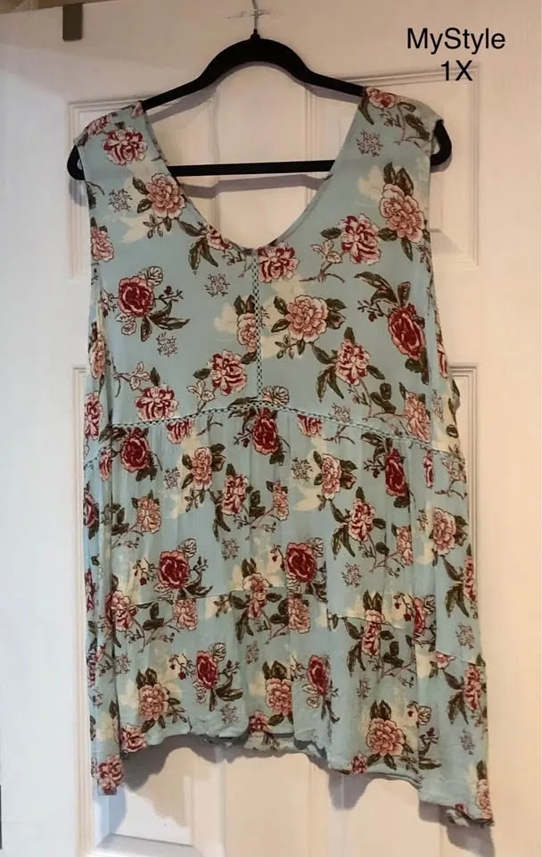 100% RAYON — beautiful sleeveless tops with floral pattern image indicator(5)