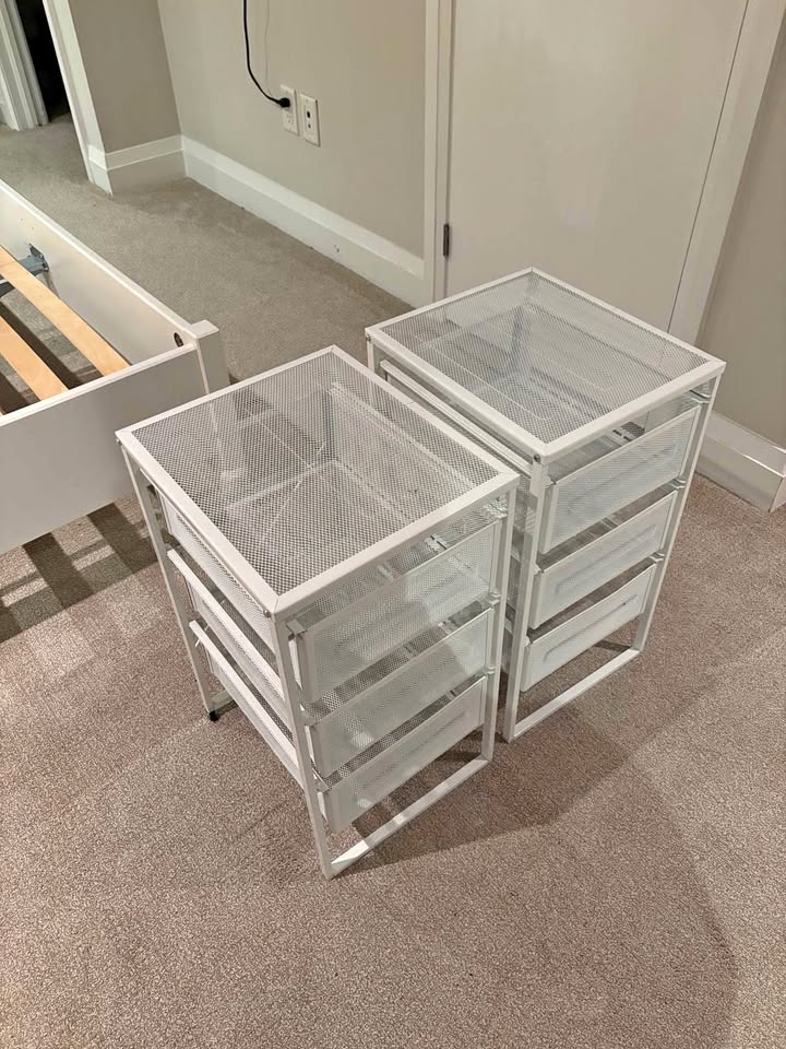 Two White Metal Drawer Units