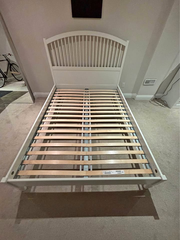 Beautiful Bed Frame - White Wooden Queen Size