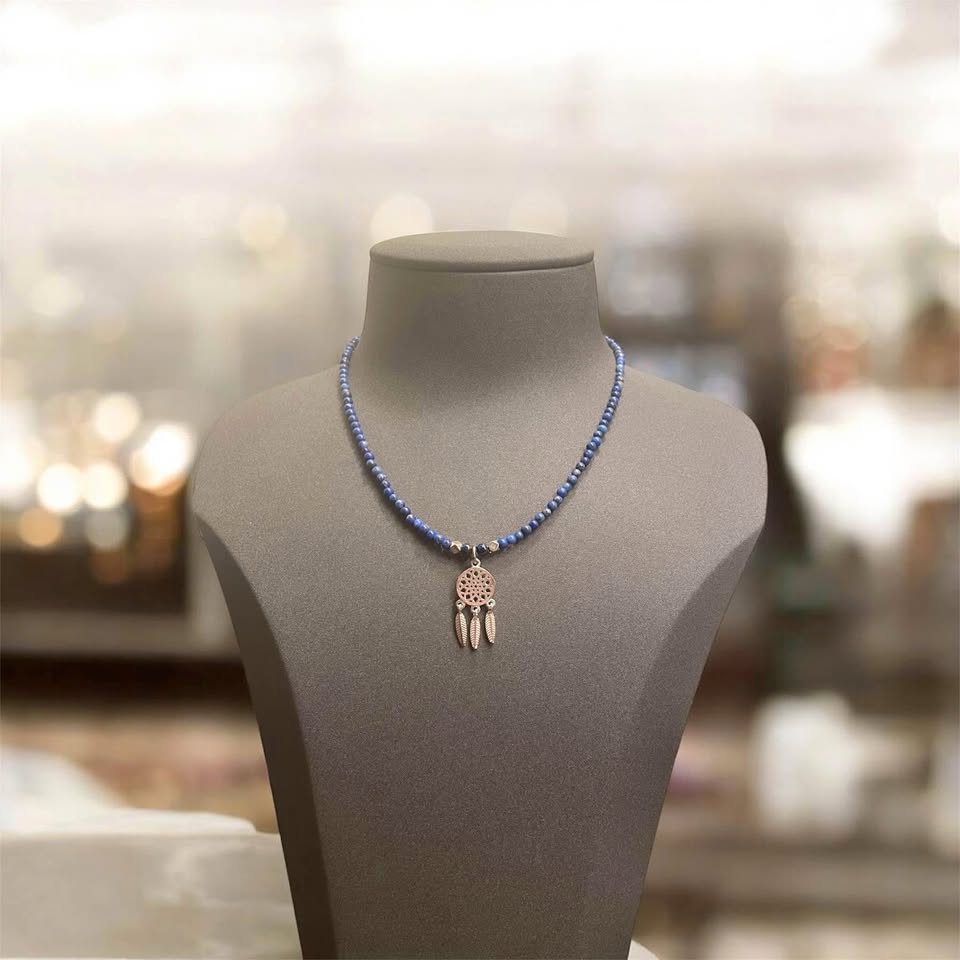 Lapis lazuli necklace with sterling silver dream catcher pendant