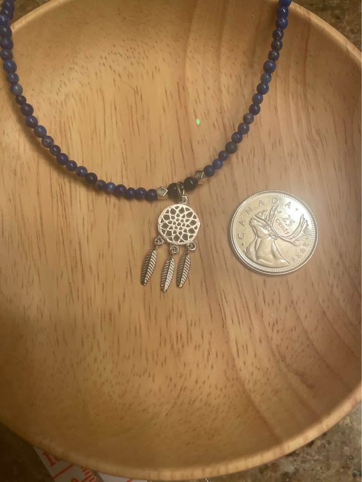 Lapis lazuli necklace with sterling silver dream catcher pendant - photo 2