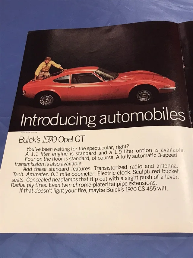 1970 Buick Opel GT, GS 455 Stage 1 Original 2 Page Ad image indicator(2)