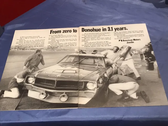 1970 AMC Javelin Mark Donohue Original Double Page Ad thumbnail