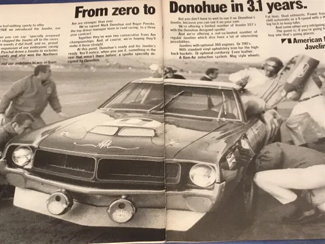 1970 AMC Javelin Mark Donohue Original Double Page Ad image indicator(2)