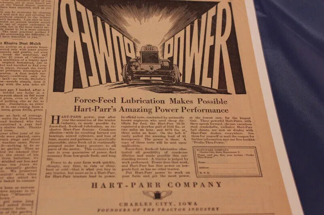 1929 Hart - Parr Tractor Force Feed Lubrication Original Ad image indicator(2)