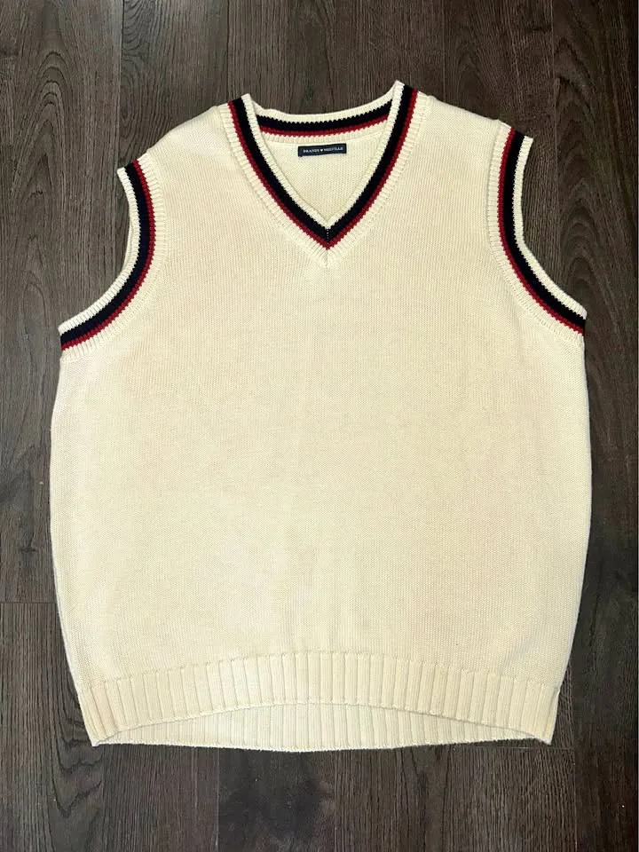 Brandy Melville Cream V-Neck Sweater Vest w/ Red & Black thumbnail