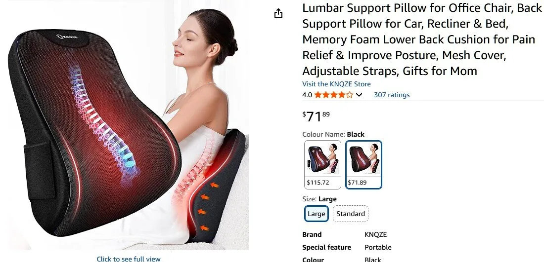 Lumbar support pillow with vibration and heat thumbnail