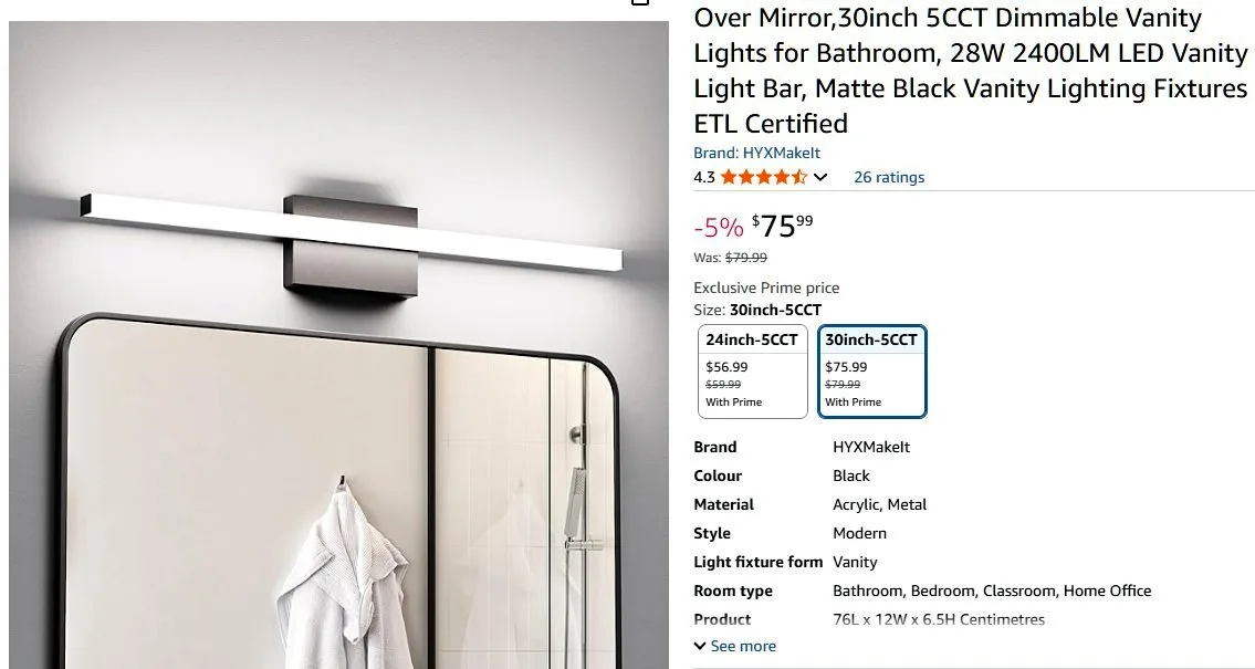Modern bathroom light over mirror thumbnail