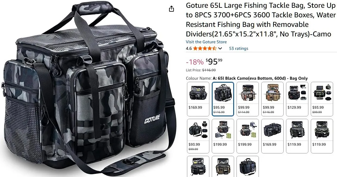 Goture 65L large fishing tackle bag thumbnail