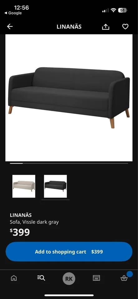 IKEA LINANÄS dark grey charcoal 3 seater couch image indicator(2)