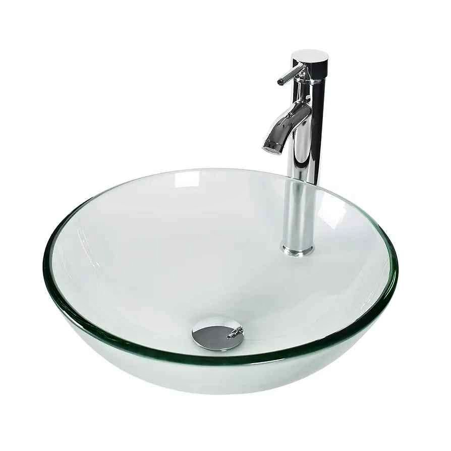 16.5" Bathroom Vessel Sink Clear Tempered Glass