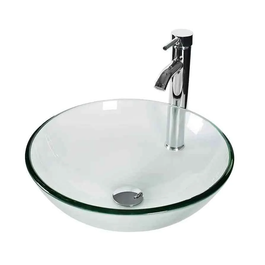 16.5" Bathroom Vessel Sink Clear Tempered Glass thumbnail