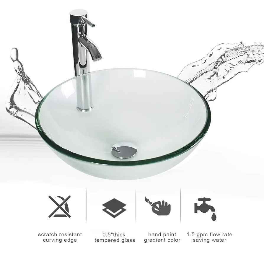 16.5" Bathroom Vessel Sink Clear Tempered Glass - photo 2