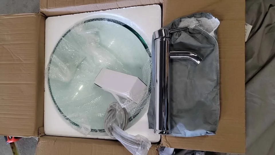 16.5" Bathroom Vessel Sink Clear Tempered Glass image indicator(6)