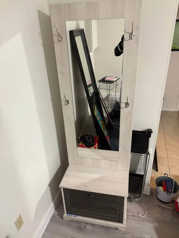 Hall Tree with Mirror, Hooks, and Storage Cabinet image indicator(2)