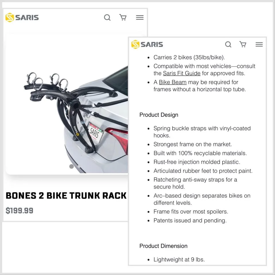 Like New Saris Removable 2 Bike Trunk Rack image indicator(4)