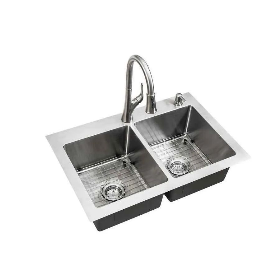 Glacier bay 33 in double bowl dual mount all in one kitchen sink image indicator(2)