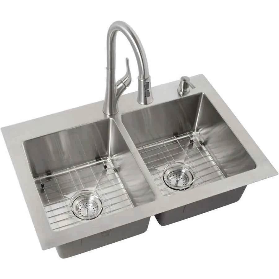Glacier bay 33 in double bowl dual mount all in one kitchen sink image indicator(4)