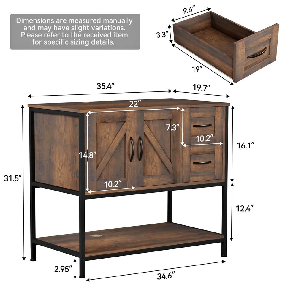 36" Rustic Brown Bathroom Vanity Farmhouse Modern Wood Cabinet
