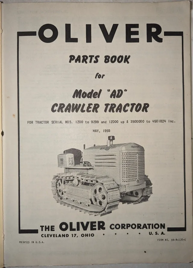 Oliver AD Crawler Tractor Parts Catalog Book thumbnail