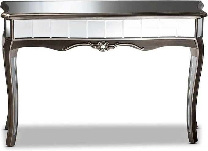 Elgin Console Table Brushed Silver Wood & Mirrored Glass thumbnail