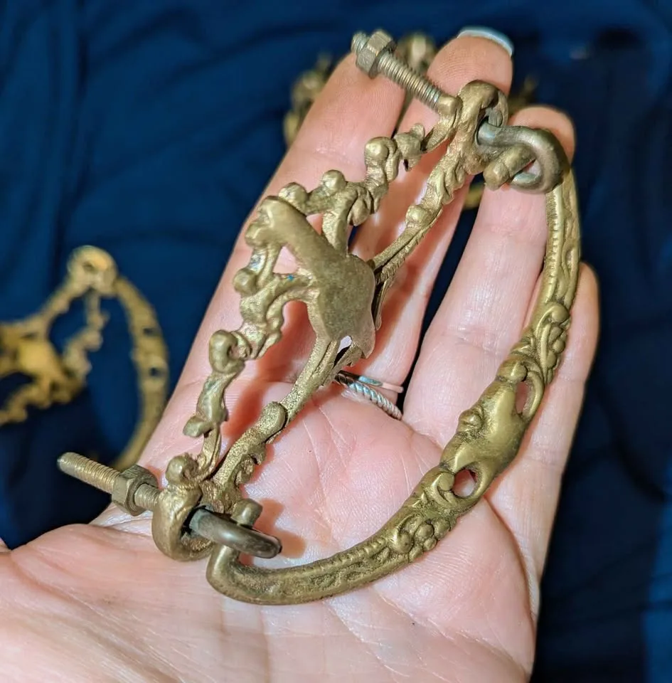 Set of 3 Antique Brass Drawer Pulls image indicator(5)