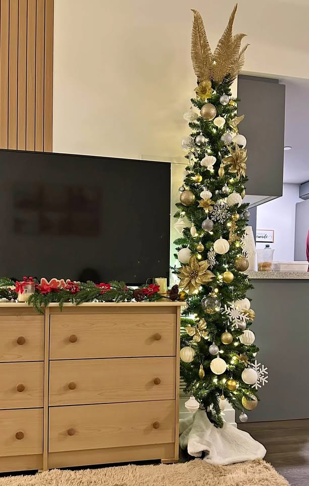 Pre-lit Pencil Christmas Tree with ornaments