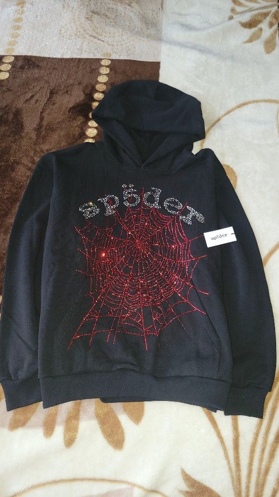 Sp5der Rhinestone Spiderweb Hoodie Size M