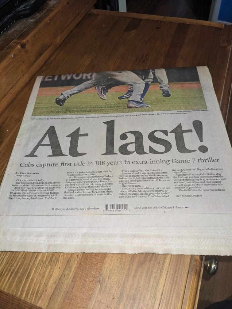 Cubs World Series Champions Newspaper - photo 2