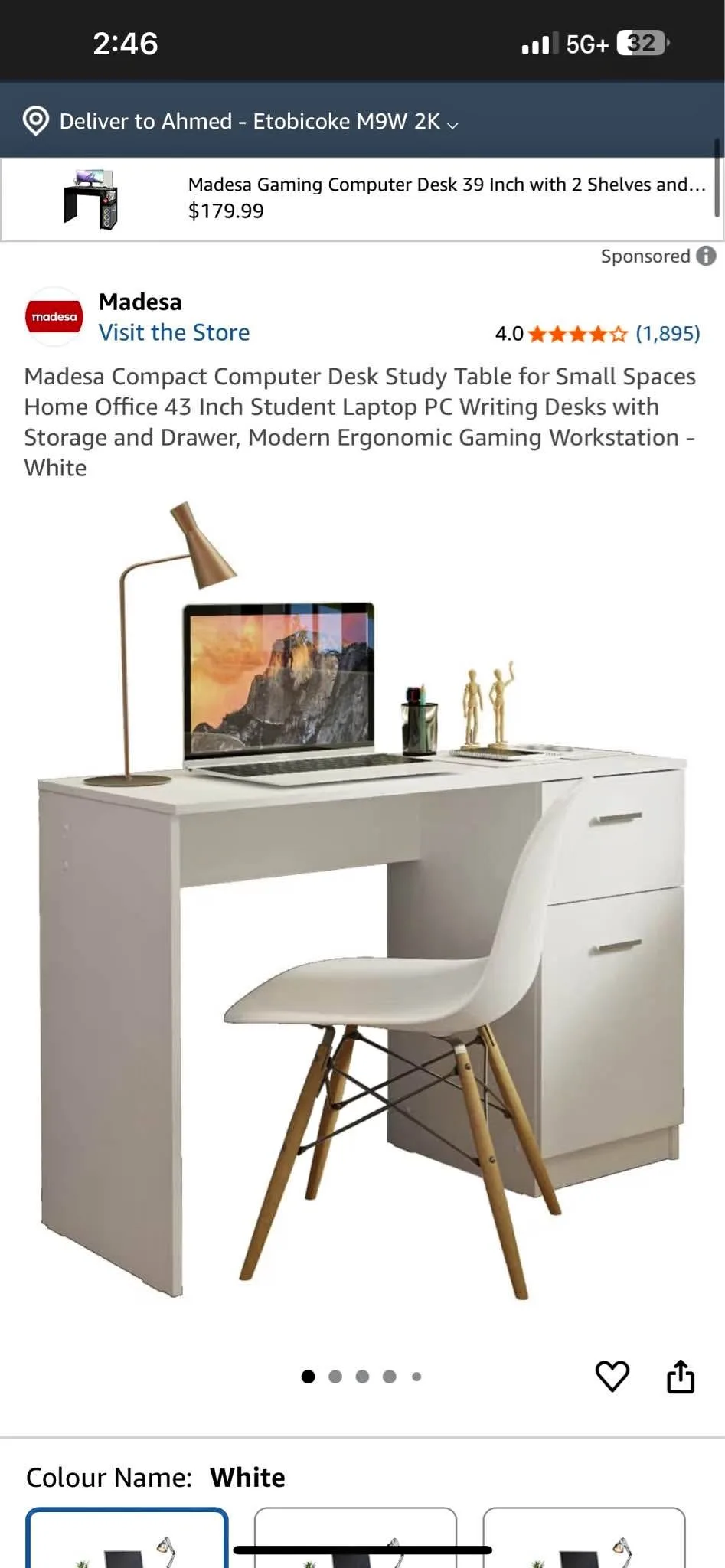 Madesa Compact Computer Desk thumbnail