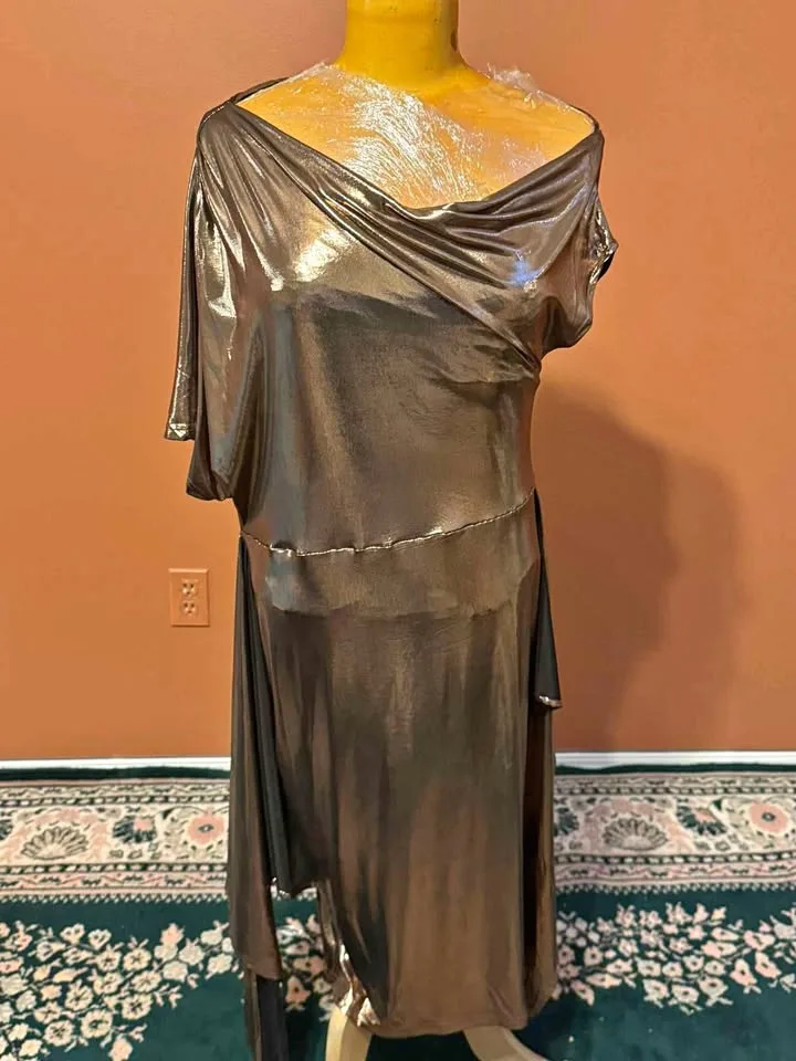 🎃 Brand New Size L – Metallic Bronze Off-Shoulder Party Dress ✨💃 thumbnail