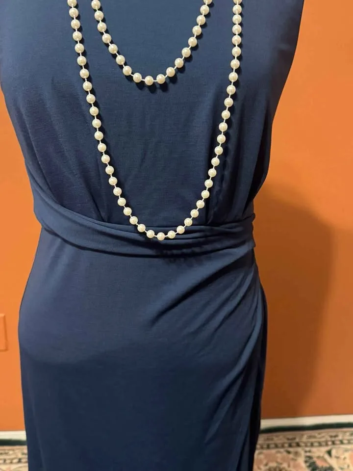 🎃 Brand New Size S – Navy Blue Elegant Maxi Wrap Dress 💙✨ image indicator(3)