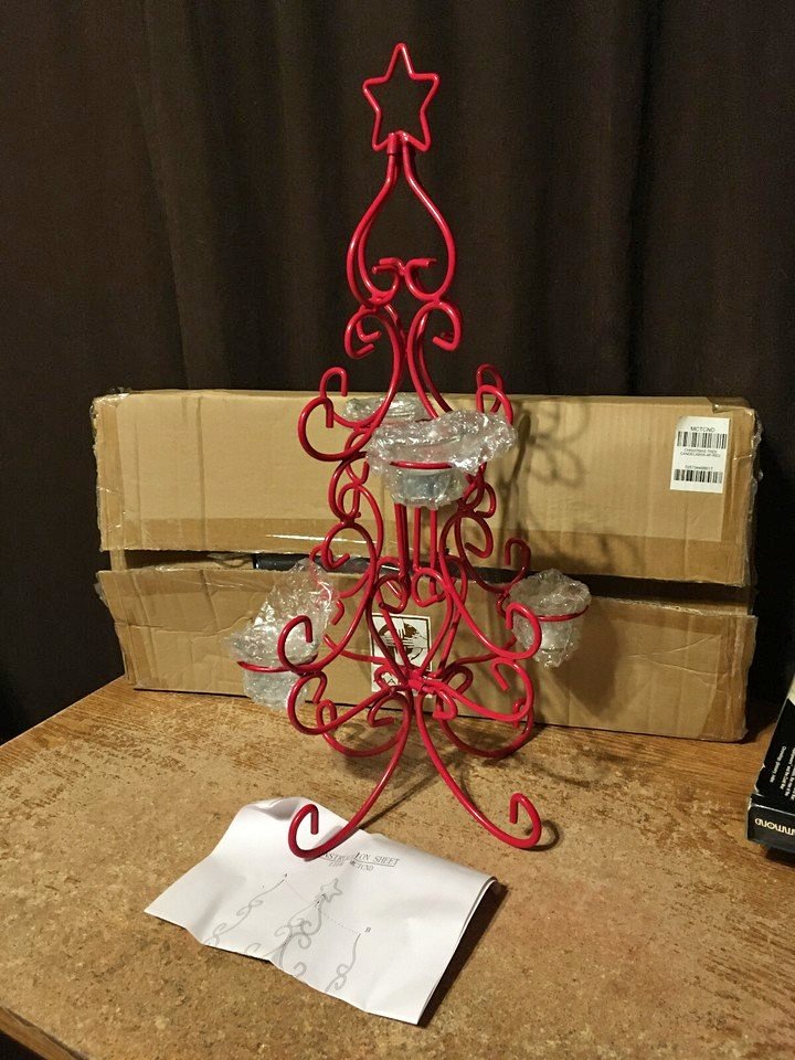 CHRISTMAS TREE CANDELABRA 4 PIECE RED METAL MWW MARKET