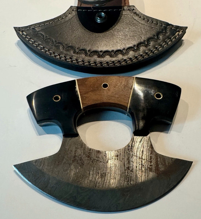 Ulu Knife Damascus Steel with Leather Sheath Camping - photo 2
