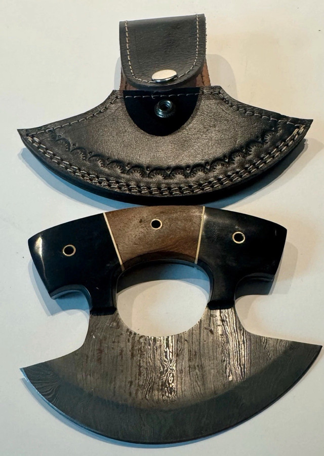 Ulu Knife Damascus Steel with Leather Sheath Camping - photo 3