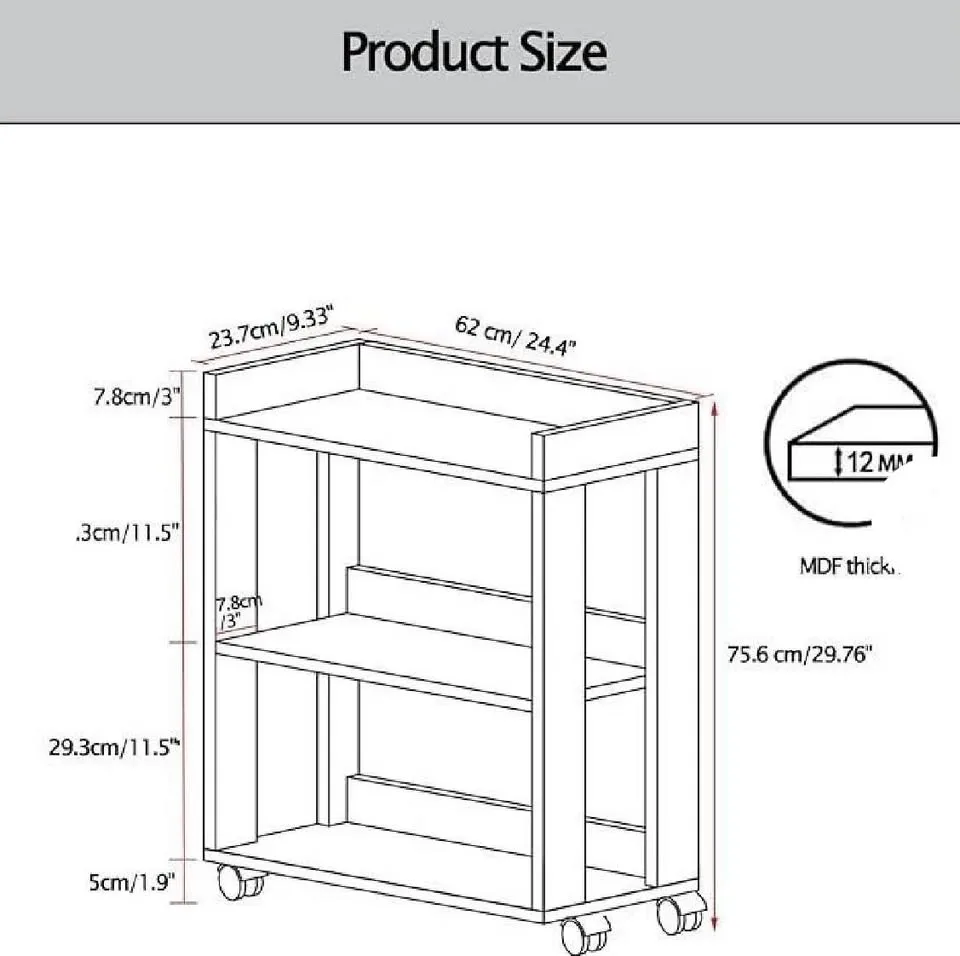 New 3 tier brown storage shelf book organizer with wheels image indicator(2)