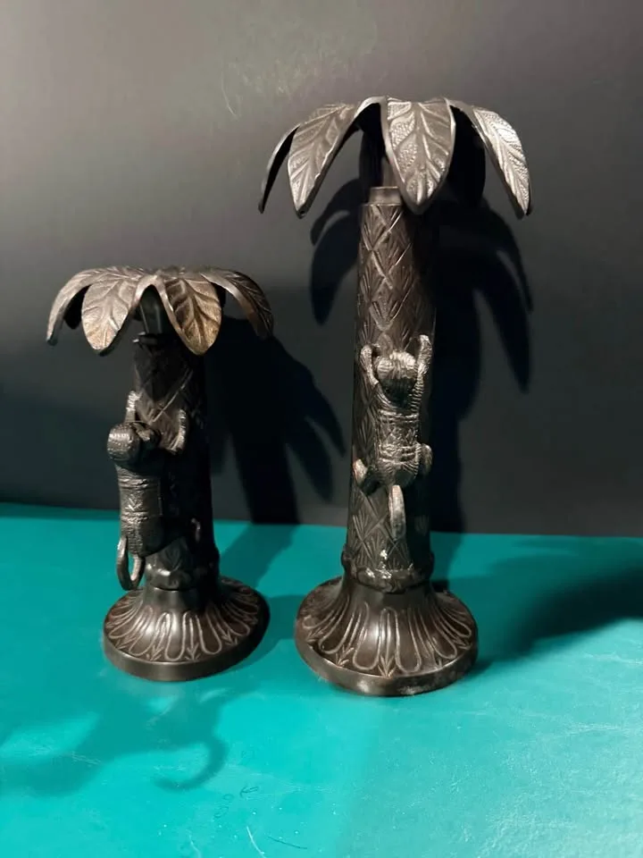 Vintage Cast Bronze Monkey in Palm Tree, Bombay image indicator(2)