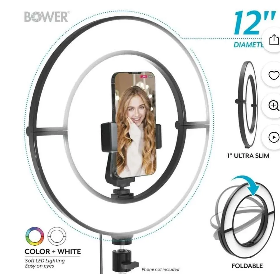 Bower 12" Foldable Ring Light with Adjustable Stand image indicator(3)