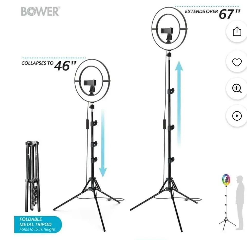 Bower 12" Foldable Ring Light with Adjustable Stand image indicator(4)