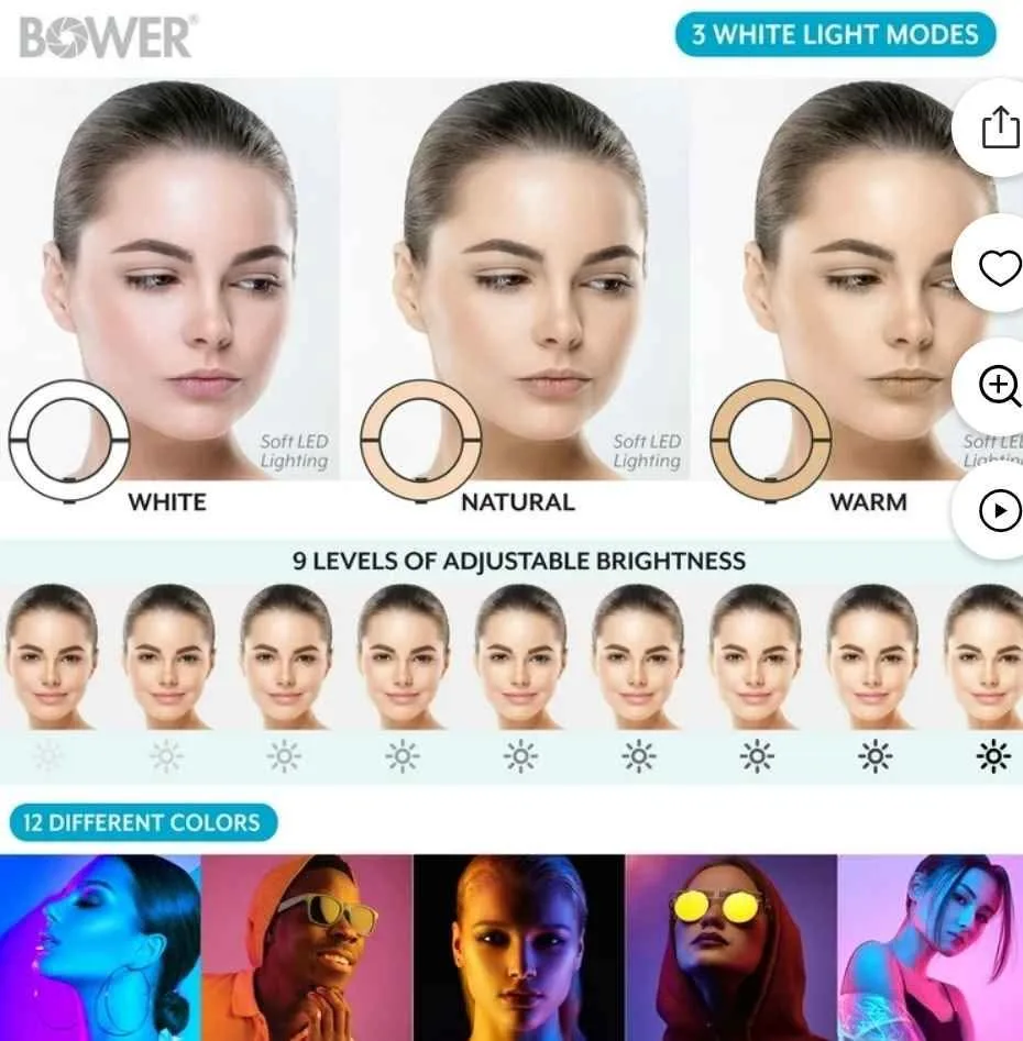 Bower 12" Foldable Ring Light with Adjustable Stand image indicator(7)